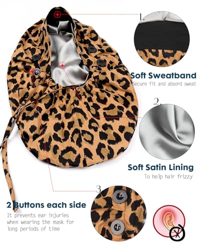 Image of Satin Lined Scrub Cap for Women Extra Large Long Hair Surgical Nurse Cap 4 Buttons