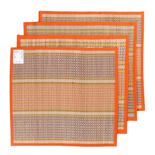 Image of CRAFT OF INDIA Handmade Korai Pai Kusha Grass Pooja Aasan Sitting Floor Mats (Light, 1.5X2 ft (4pcs Combo))