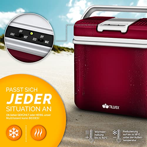 Tillvex Kühlbox 24L elektrisch | KFZ Kühlschrank 230 V und 12 V für Auto und Camping | ECO-Modus kühlt & wärmt
