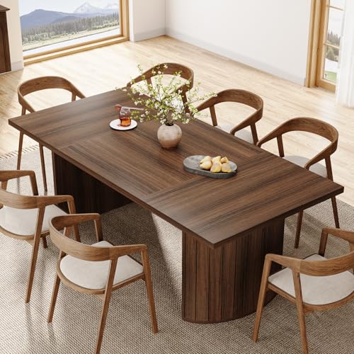 Tribesigns 78.7" Extra Long Dining Table for 6-8 People, Large Farmhouse Kitchen Table with Wooden Tabletop, Rustic Style Rectangular Dinner Table for Dining Room, Kitchen, Living Room, Walnut - Image 6