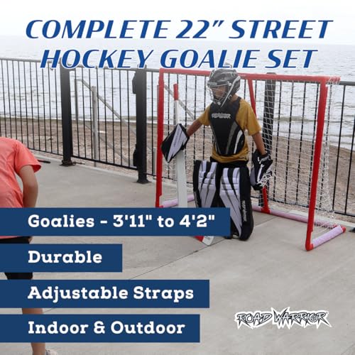 Road Warrior 22" Street Hockey Goalie Set, Durable & Adjustable, Road Hockey Goalie Equipment Includes Leg Pads, Chest Protector Blocker, Catcher & Mask, Protective Goalie Gear. - Image 3