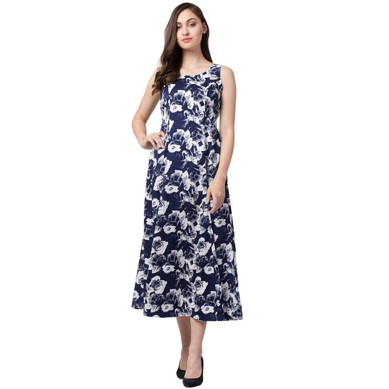 Image of PALOMI Floral Print Cut Sleeves Maxi Dress with Pocket for Girls & Women