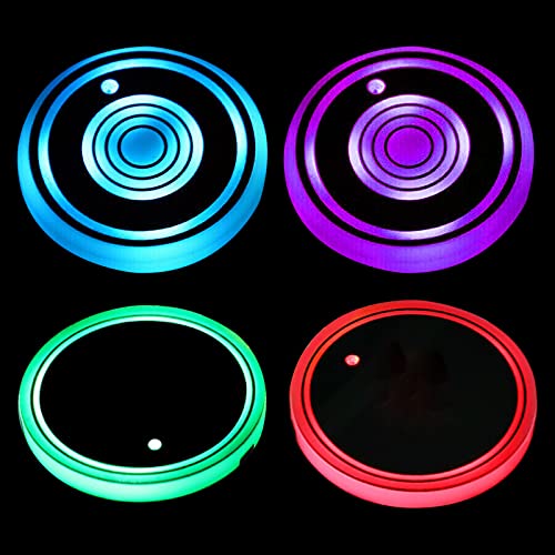 YWNYT 4pcs coche portavasos 7 colores cambio de color USB almohadilla de carga luminoso posavasos LED interior atmósfera luz Cover