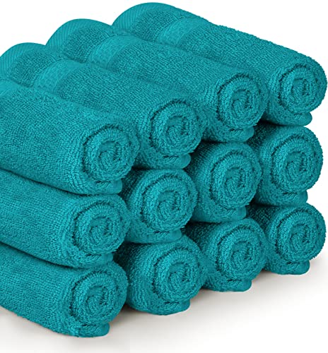 Image of Utopia Towels 12 Pack Premium Wash Cloths Set, 12 by 12 Inches, 100% Cotton Ring Spun, Highly Absorbent and Soft Feel Essential Washcloths for Bathroom, Spa, Gym, and Face, Turquoise