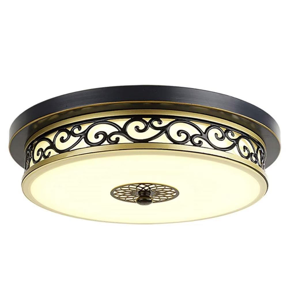 DESHOMEFarmhouse Ceiling Light, LED Vintage Ceiling Lamp 3000K Warm Light Round Metal Rustic Light Fixture, for Living Room Bedroom Hotel Hallway, Black, 50cm