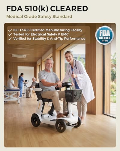 Image of Paiseec S3 Mobility Scooters for Seniors, 40 Miles Long Lasting Mobility Scooter Foldable, Lightweight Travel Scooter for Seniors, 300 lbs Capacity, AI Speed Control, 250W Motor (White-25miles)