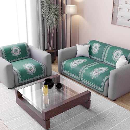 Image of Kuber Industries 2+1 Seater Sofa Cover | Slipcover for Living Room | Thick & Cozy | Non-Slip Comfort Sofa Cover Set | Sunflower Print Blaze 1418 - Green