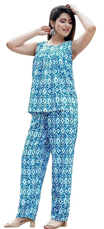 Printed Rayon Cotton Sleeveless Night Suit for Women & Girls| Printed Comfortable Night Wear for Girls and Women-picture-42