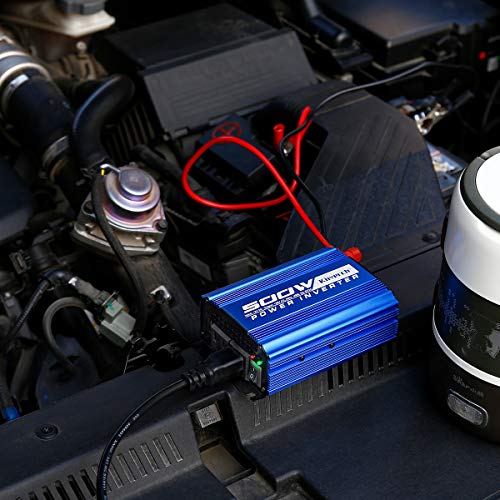 Kinverch 500W Continuous/1000W Peak Car Power Inverter DC 12V to AC 110V Adapter with 2 AC Outlets and 2A USB Charging Port