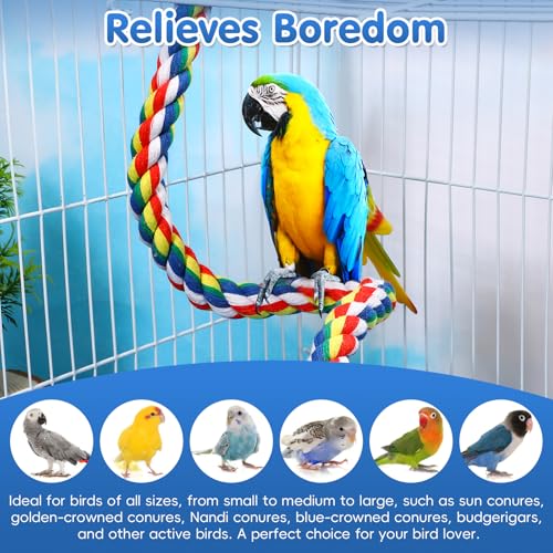 Image of Colorful Bird Rope Perch Stand, Birdcage Swing Spiral Toys, Bird Climbing Standing Bungee Rope Perches Chew Toys Cage Accessories for Cockatiels Parrots Birds (15.7 inch /40 cm)
