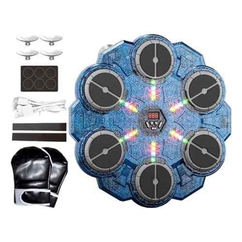 Máquina De Boxeo Musical con Guantes, Almohadilla De Boxeo De Pared De 9 Velocidades con Luz, Equipo Inteligente De Entrenamiento para Adultos, Niños,Fitness33.5x36.5x3.7cm
