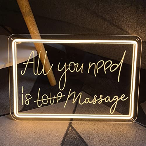 Image of Neon Sign All You Need is Massage Wall Decor 3D Art Carving Design Indoor Bedroom Led Neon Signs Backdrop Flex Christmas Party Wedding Living Room Birthday Gift(Warm White,USB,30x20CM)