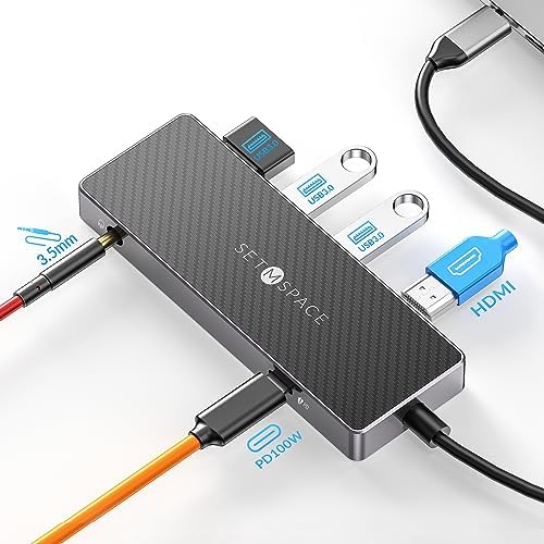 USB C Docking Station, 6 in 1 USB C to HDMI hub Multiport Adapter[sin controlador] 4K HDMI,PD 100W,USB A 3.0 5Gbps*3, 3.5 Audio with 6.3inch Cable,USB C Laptops and Other Type C Devices.