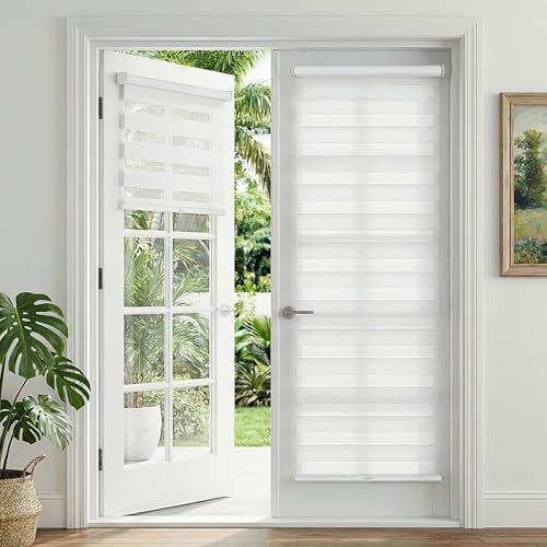 LazBlinds No Drill Zebra Blinds for French Door, Cordless Blinds for Door with 24' Covering Width,...