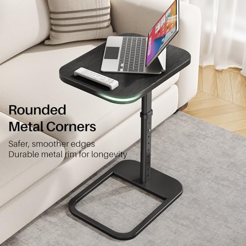 Image of Kitstorack TV Tray Table, Adjustable Height & Rounded Metal Corners, Snack Table for Couch, Sofa, Bed, Chair, Living Room, C Shaped End Side Table for Eating, Dinner or Laptop, Small Spaces, Black