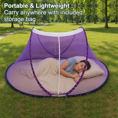 Image of Healthgenie Foldable Mosquito Net for Single Bed, Pop-Up Insect Net with Frame, Portable & Breathable Mesh Canopy for Home & Travel Use (Multicolour- Assorted)
