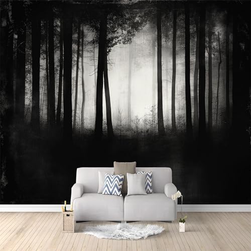 Papier peint photo intissé noir arbres anciens forêt décoration murale salon