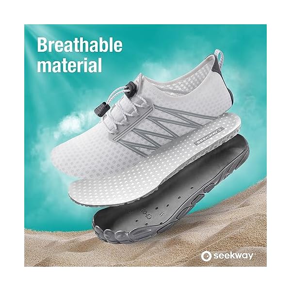 SEEKWAY Water Shoes Men Women Adult Quick-Dry Aqua Sock Barefoot for Beach Swim River Pool Lake Hiking Kayaking Surfing SP001 407White Size 7.5W/6.5M - Image 4