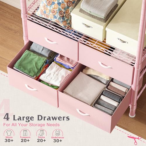 Image of Raybee Clothes Rack with Drawers, 35 inch W Pink Clothing Rack Load 450LBS for Bedroom Apartment Dorm, Heavy Duty Metal Portable Closet with Adjustable Shelves, Multi-Function, Easy Assembly
