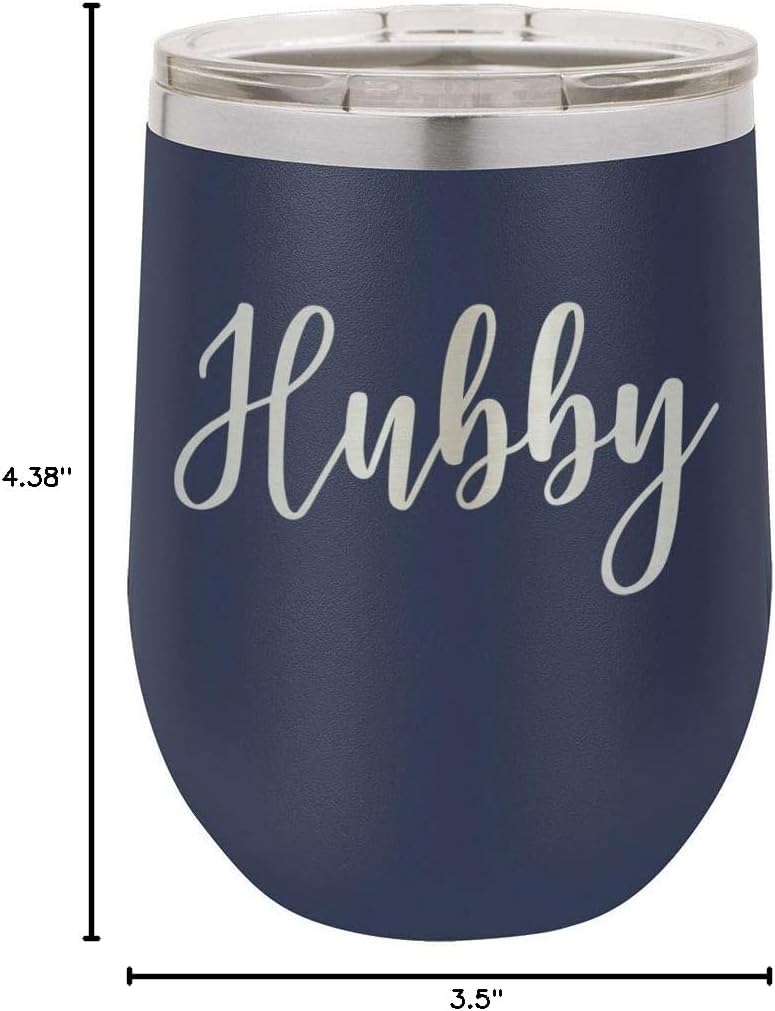 HUBBY Navy 12 oz Stemless Wine Glass With Lid | Custom Engraved With Funny Quotes and Sayings | Stainless Steel Wine Tumbler | OnlyGifts.com