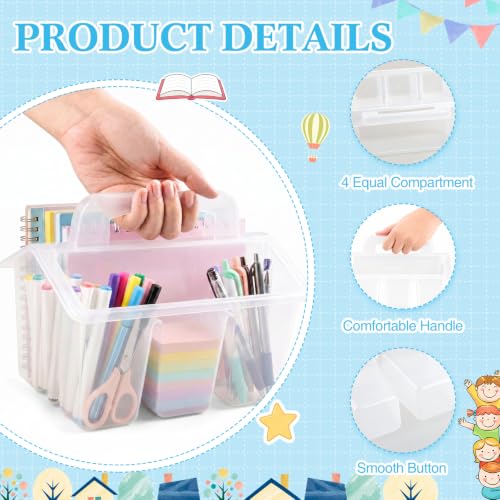 Image of WILLBOND 12 Pcs Classroom Storage Caddies Stackable Utility Caddies with 4 Compartment Plastic Caddy with Handle Portable Storage Bins Organizers for Kids Schools Art Craft Supplies (Clear)