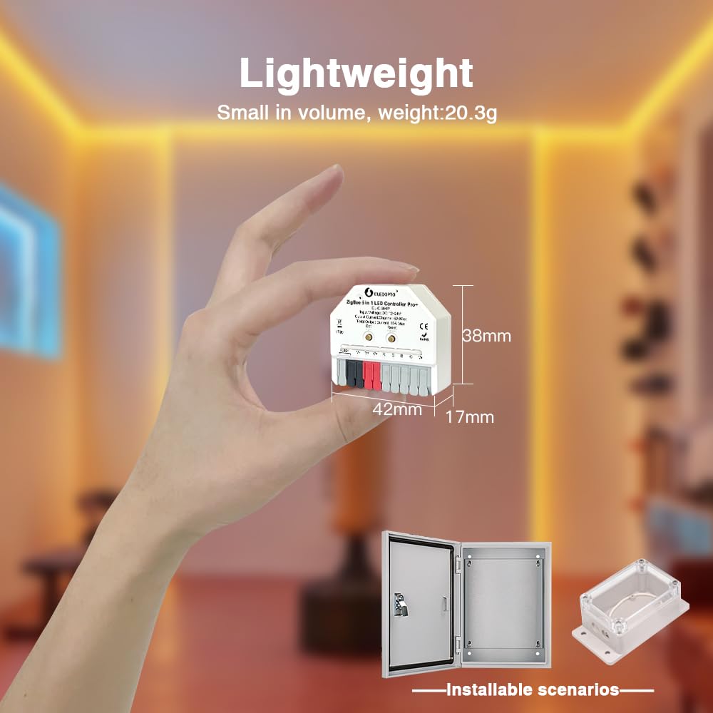 GLEDOPTO ZigBee3.0 Pro+ Ultra Mini 5 in 1 LED Strip Contrôleur RGBCCT RGBW WWCW APP Voice Control ZigBee2mqtt Conbee SmartThings
