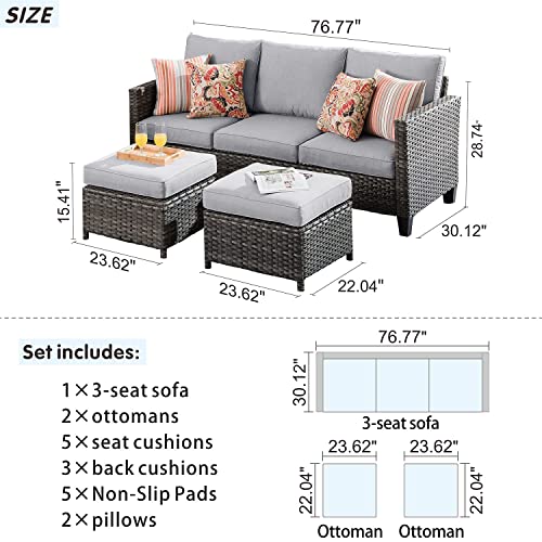 Ovios B093C3QJ8P Patio Sofa, All Weather Outdoor Rattan Wicker Sofa And 2 Ottomans High Back Couch thumb #6
