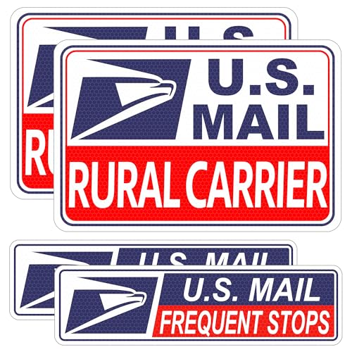 Image of 4 Pack Reflective Rural Carrier Magnetic Signs, Heavy Duty Rural Mail Delivery Magnets, Professional U.S. Driver Magnetic Signs Decal Waterproof Magnetic Bumper Stickers - 30 Mil Thicknesses