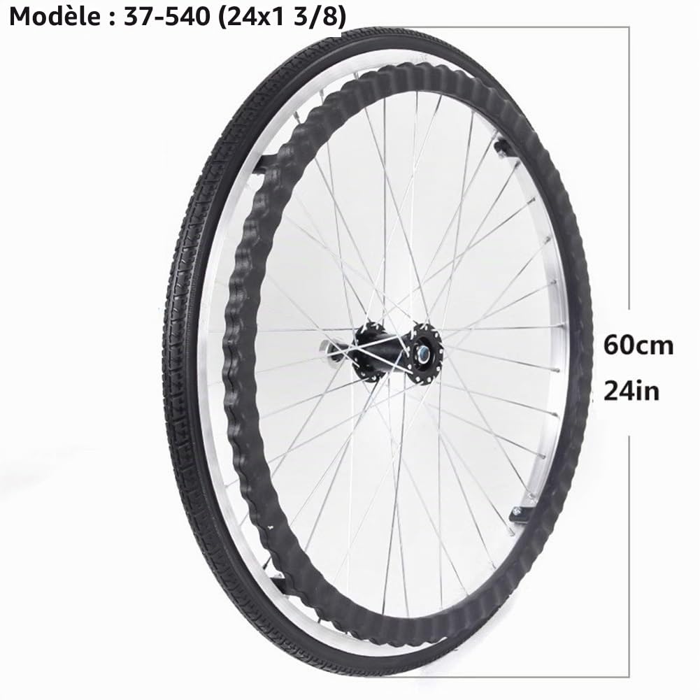 Générique Roue Arrière de Remplacement pour Fauteuil Roulant de 24 Pouces, Pneu Solide 24x1 3/8, Moyeu en Alliage D'aluminium pour Fauteuil Roulant Manuel