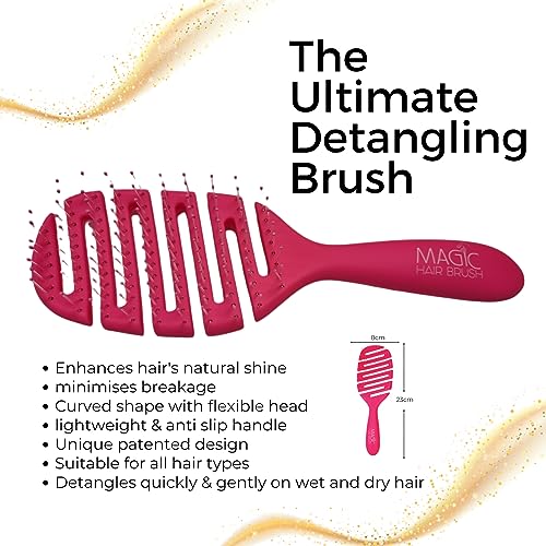 Magic Hair Brush Detangler Sports - Travel Detangle Comb for Women, Men and Children Detangling Vented Hairbrush with Flexible Bristles for Wet, Curly, Thick Hair, Dark Pink with Case - Image 3