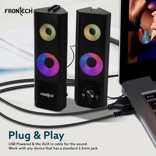 Image of FRONTECH 2.0 Channel Multimedia Speaker, 12W, USB Powered, AUX /USB, RGB Lighting, Detachable Soundbar (SPK-0012)
