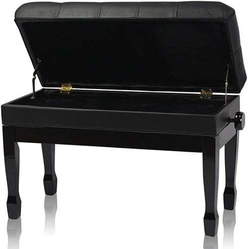 Miniatura 4 de Griffin Banco de piano (cuero genuino serie Plus) – Taburete de teclado dúo de gran tamaño con marco de madera negra, asiento para 2 personas,