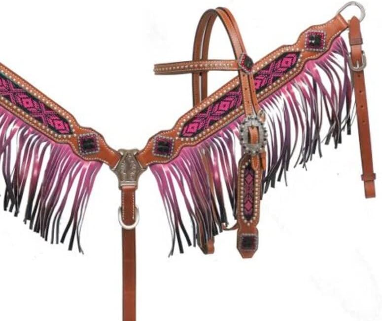 HUMAYL Saddlery Headstall, Breast Collar & Reins Western Premium Leather Equestrian Trail Horse Tack Set Accessories Hand Carved Tooled Comfortable Horse Riding Training Size: Full & Cob, MO101