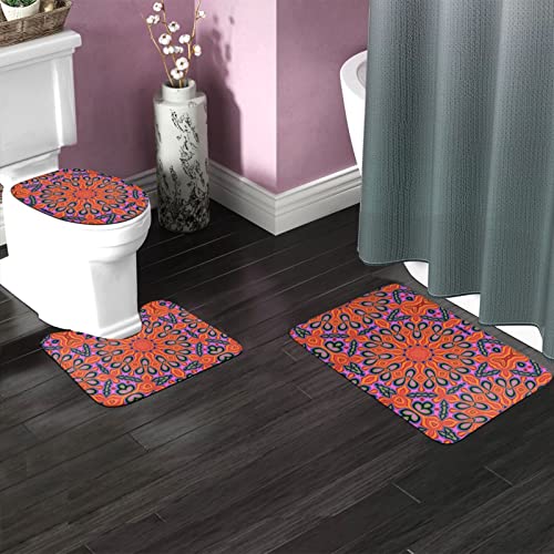 DIRYKILP Badematte + Konturmatte + Toilettendeckelbezug, abstraktes Muster 3 Stück Badematte Set, mit rutschfester Klebeunterseite – Bild 4
