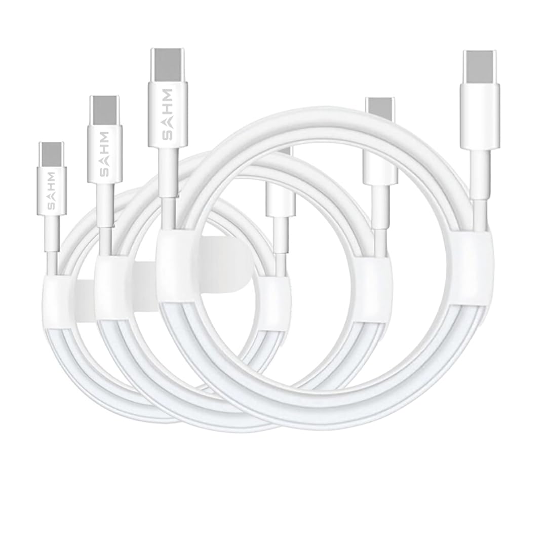 SAHM Type C to Type C Cable Pack - 1m, 2m, 3m, 65W Fast Charging, White, Aluminum Alloy Shell, Durable, Fast Charge, USB C PD Cable, Universal Compatibility