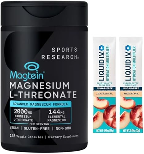 SPORTS RESEARCH Magtein Magnesium L- Threonate Advanced (2000 mg de magnesio L-treonato de 144 mg de magnesio elemental por porción) 135 cápsulas