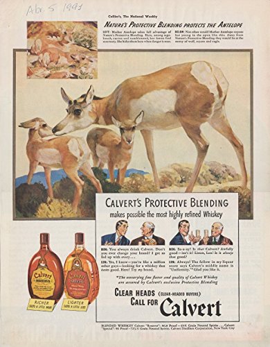 1941 CALVERT WHISKEY 'Nature's Protective Blending Protects the Antelope' LARGE VINTAGE COLOR AD - USA - GREAT ORIGINAL !!