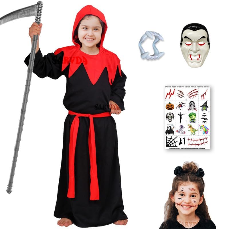 Image of Sarvda Halloween Dress | Costume and Accessories | For Girls and Boys | Haunted Horror Theme Party Vampire Witch Ghost Skeleton Draculla Pumpkin Scary Cosplay Dress