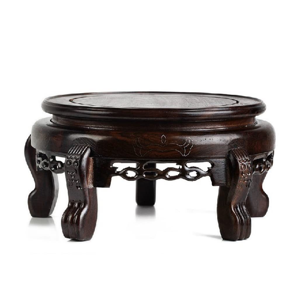 TEESONG Bonsai Pedestal Bonsai Display Stand High-footed Teapot Base Wooden Hand-carved Round Handicraft Ornaments Buddha Statue Strange Stone Large Vase Bracket Vase Pedestal Display Stands(20CM)