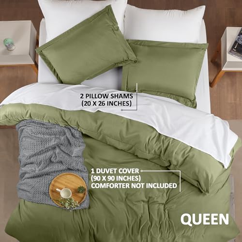 Utopia Bedding Duvet Cover Queen Size - 3 Piece with Zipper Closure - 1 Comforter Cover 90X90 Inches & 2 Pillow Shams 20X26 Inches (Olive) Comforter Not Included