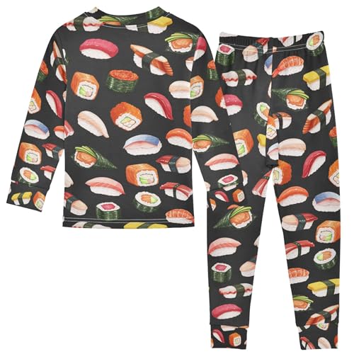 Japanese Food Sushi Pajama Sets Long Sleeve Top with Pants Cotton Soft Sleepwear 2 Piece Pjs Set, 6 Years Old2