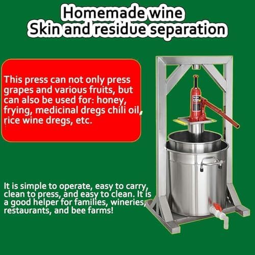 Presse à vin manuelle en acier inoxydable pour brassage maison, extraction de jus, fabrication de cidre – Capacité de 12 L avec cric hydraulique, idéal pour presser les fruits