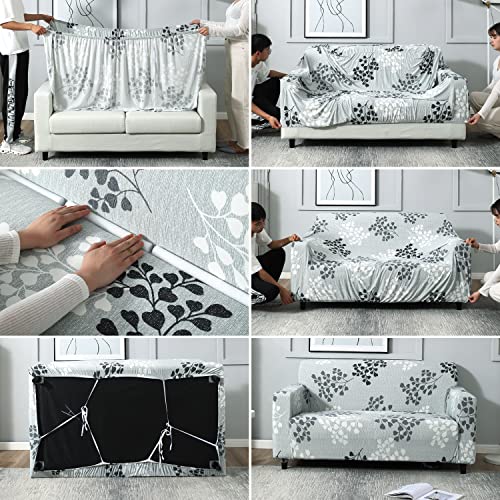 Image of HOKIPO 95% Polyester, 5% Spandex Stretchable Elastic Couch Cover 2 Seater (Ar-4094-D12, Grey)