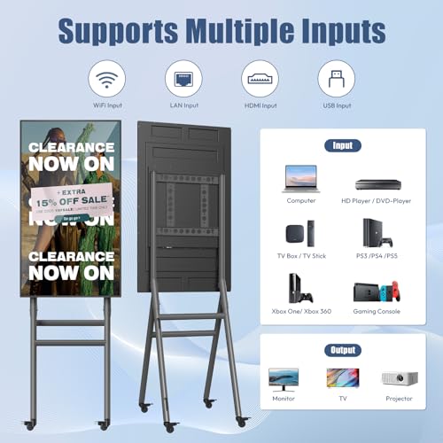 Image of MWE 43 Inch Mobile Digital Signage Display Kiosk with Flight Case, Portable Digital Poster with Screen Mirroring App Publishing, Advertising Display Kiosk, Android OS