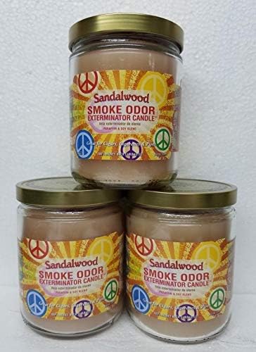Smoke Odor Exterminator 13oz Jar Candle, Sandalwood Three Pack.