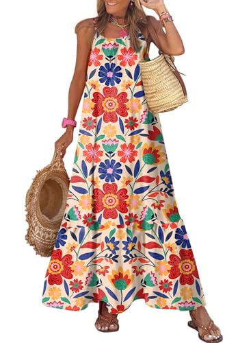 Image of Dokotoo Women Summer Dresses Scoop Neck Ruffle Flowy Boho Maxi Dress