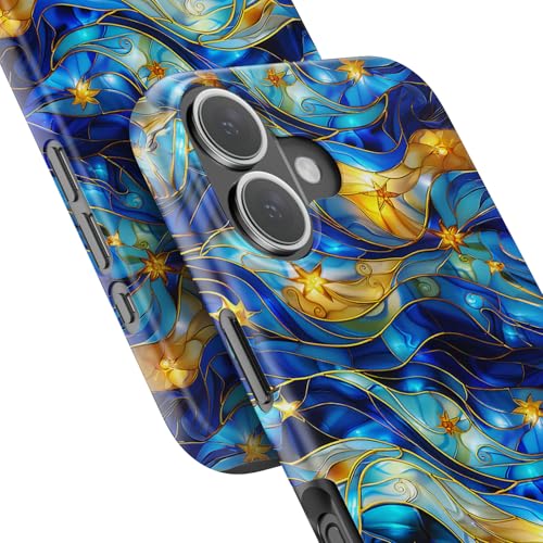 Image of Goodon for iPhone 16 Plus Case Cute - Wireless Charging Compatible - Dual-Layer Hard Shell + Silicone Cover - Protective Phone Case with Trendy Designs for Women - Abstract Bule Gold Water | Dual-Layer Hard Shell + Silicone, Slim Fit Protective Phone Cover with Wildflower Designs for Women Girls