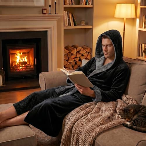 Image of U2SKIIN Mens Hooded Robe, Plush Robes for Men Long Fleece Bathrobe