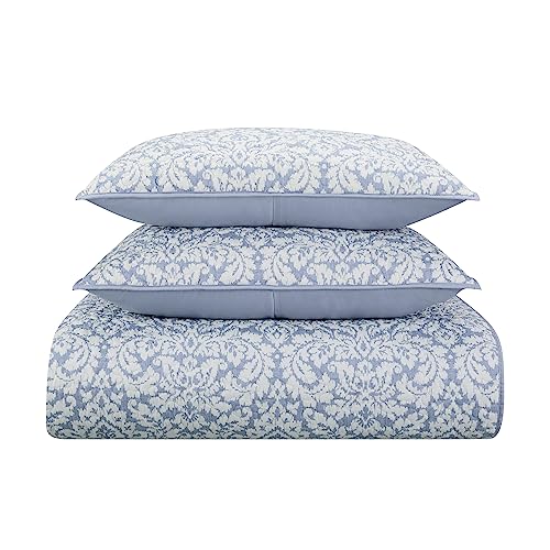 Waverly Dashing Damask Soft All Season Lightweight 3 Piece Quilt Bedspread Set, King, Porcelain #TOP4