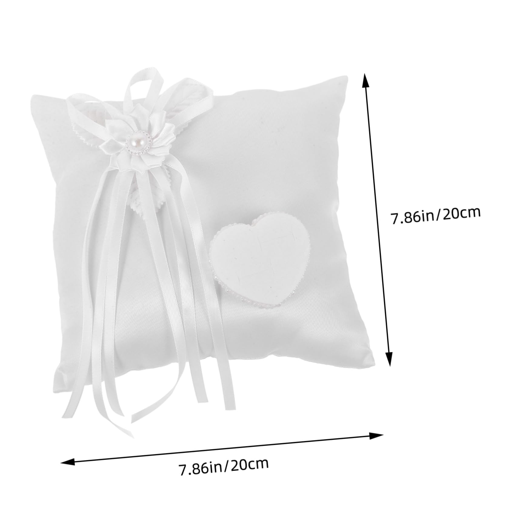 balacoo Hochzeitskissen Ringkissen Hochzeit Weiß Quadratisch 20x20x7 cm | Gewebe, Blumenschleife mit Herz, Wiederverwendbar und Leicht zu Tragen, Schmuckhalter für Brautzubehör